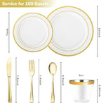 N9R 600PCS White and Gold Plastic Plates, Disposable Dinnerware Set - Image 2