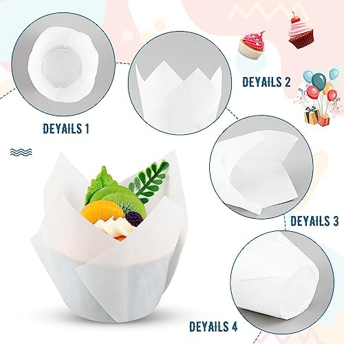 Maxdot 800 Pcs 3.15 Inches Tulip Cupcake Liners Holders Muffin Liners Grease Resistant Paper Baking Cups Cupcake Wrappers for Wedding Birthday Baby Shower Party(Pure,White) - Image 3