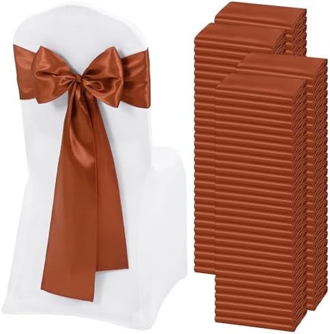 120 PCS Terracotta Satin Chair Sashes, 7 x 108 Inch by REWOMC