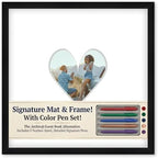 CountryArtHouse Signature Keepsake Frame - Heart Shaped Mat Window - Black Wood Genuine Hardwood 20x20 8x8 Photo - Light Gray Border Mat - Gel Pens Included for Guest Signing by CountryArtHouse