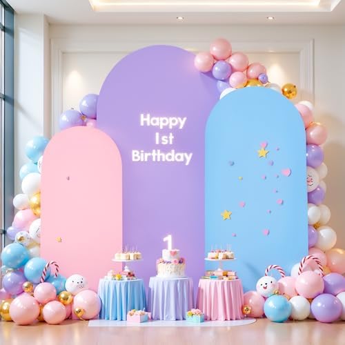 Pink Blue Purple Arch Cover 6.6FT 7.2FT 8FT Party Party Arch Covers Stretchy Backdrop Set of 3 by LittleFunny