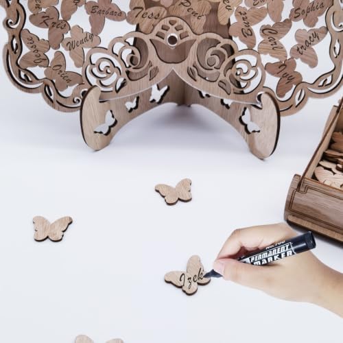 Wedding Guest Book Alternative, Wood Butterfly Baby Shower Guest Book Wedding Reception with 80pcs Wooden Butterflies and Drop Box, Rustic Wedding Sign Decor for Anniversary and Ceremony Party - Image 3