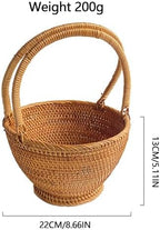 Wicker Picnic Basket with Double Folding Handles: Handmade Woven Picnic Basket, Garden Basket Harvest Basket, Natural Small Wicker Basket with Handle for Storage, Camping, Home Decor (Round Basket) - Image 2