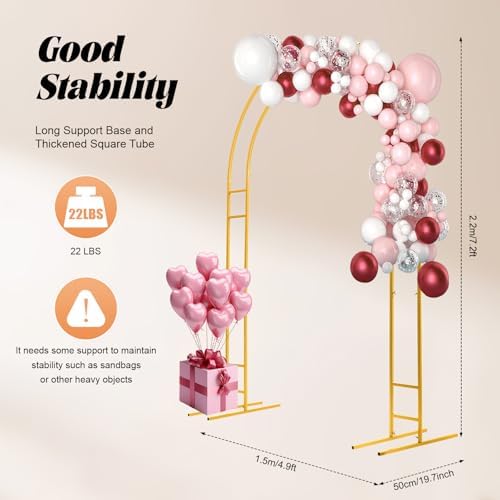7.2FT Double Arch Backdrop Stand, Metal Open Arch Backdrop Frame, Wedding Balloon Backdrop Stand, Flower Arch Stand for Wedding Ceremony, Baby Shower, Birthday Party, Graduation Party (Gold) - Image 2