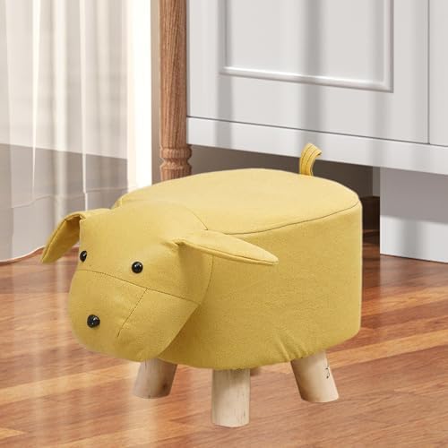 Children's Animal Footstool, Yellow Dog Ottoman with Wooden Legs, 11.8 x 9.8 x 9.8 in Non-Slip Stool for Entryway and Bedroom - Image 6