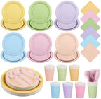 Kochorie 216 Pcs Pastel Rainbow Party Supplies Set, Disposable Macaron Paper Tableware Set 7 Inch & 9 Inch Plates Cups Napkins Cutlery for Birthday Baby Shower Pastel Party Decorations, Serve 24 by Kochorie