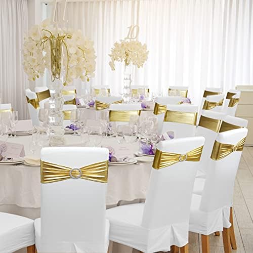 Babenest 50PCS Spandex Chair Sashes Bows with Buckle Metallic Gold - Image 4
