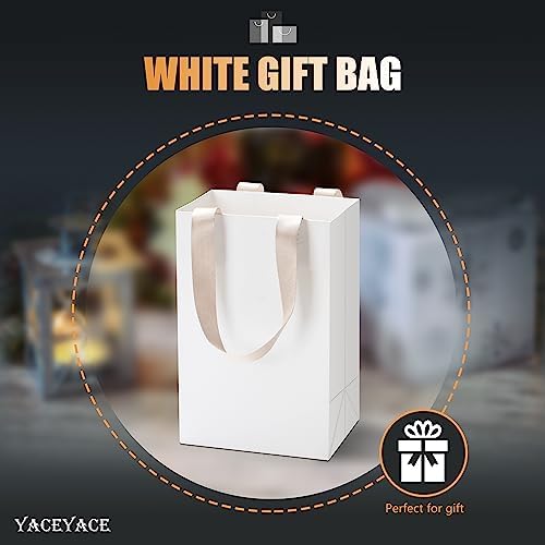 40Pcs 5.25"x3.75"x8" Kraft Paper Bags with Ribbon Handles - Bulk White Paper Gift Bags for Wedding, Party, Retail - Image 2