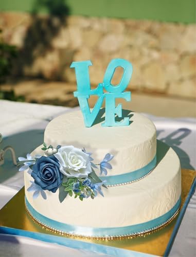 CherishedMoments 3Pcs Pre-Made Cake Flowers,Dusty Blue Wedding Cake Decor - Image 5