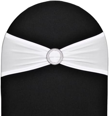 50pcs White Spandex Chair Sashes with Buckle for Wedding Party Banquet Birthday Anniversary Ceremony Reception Celebration Decoration Elastic Stretchable Chair Cover Bow Ribbons by SweetEasy