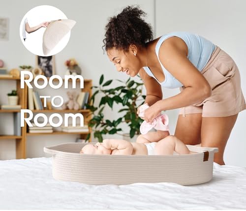 Baby Changing Basket Includes Diaper Caddy - Soft & Waterproof Dual-Cover, Portable, Changing Pad for Dresser & Changing Table, Gift for Baby Shower, Organic Cotton Rope - Image 4