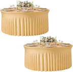 2 Pack Champagne Round Spandex Tablecloths, 5FT/60In Stretchy Table Cloth with Skirt, Washable Fitted Tablecloth, Circle Wrinkle Free Table Cover for Wedding Party Dining Banquet Event by Torrowsrort
