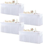 White Table Cloth for 6 Foot Rectangle Tables Fitted Stretch Spandex Table Cover with Skirt 6ft Baby Shower Birthday Party Banquet Ruffle Tablecloth Wedding Table Cloths Desk Skirt, 4 Pack by LittleFunny