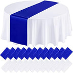 Queekay 24 Pcs 84'' Round Plastic Tablecloth 12 x 108'' Satin Table Runners Set White Plastic Table Covers Round Waterproof Cloths for Wedding Party Decor Baby Shower Birthday(Royal Blue) by Queekay