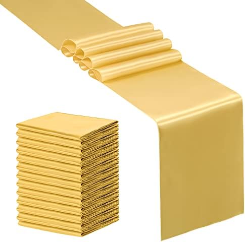 SiinvdaBZX 24 Pcs Gold Satin Table Runner 12 x 108 inches Long by SiinvdaBZX