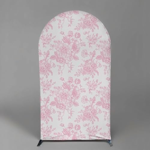 Pink Floral Arch Backdrop Cover Toile Bride to Be Baby Shower Girl Party Chiara Arched Frame Bow Flowers 1st Wedding Birthday Parties Decorations (7.2FT,4029) - Image 2