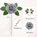 Artificial Flowers Realistic Roses, Real Looking Fake Roses with Stem for DIY Wedding Bouquets Centerpieces Bridal Shower Party Home Romantic Decorations (Grey, Regular 3" - 200pcs) - Image 2