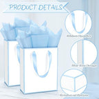 Yeaqee 50 Pcs Metallic Paepr Gift Bags Bulk with Handles,White, Blue - Image 3