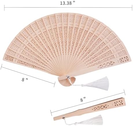 Sepwedd 50 Set Sandalwood Fan Wooden Hand Fan Baby Shower Party Favors with Organza Bags and Tassels Wooden Folding Fan - Image 3
