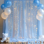 10×10ft Blue Tulle Backdrop Curtain with Lights String for Parties, Sheer Photo Curtain Backdrop Drapes for Wedding Party Photography Backgrounds - Image 5
