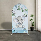 Baby Boy Elephant Arched Backdrop Cover for Birthday Party Baby Shower Decoration Double-Sided Arched Frame Stand Fabric Covers Dessert Table Decor - Image 2