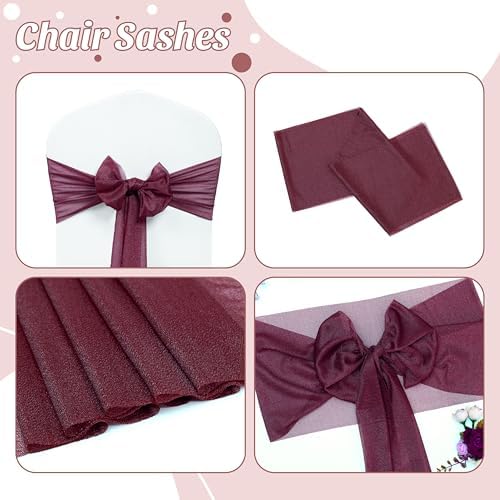 MDS Pack of 200 Chiffon Chair Sashes for Wedding & Event Décor - Burgundy - Image 5