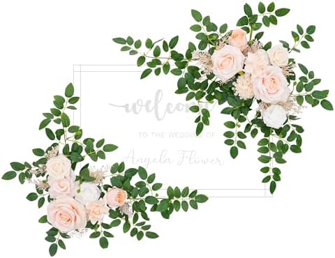 2pcs Babypink Deluxe Welcome Sign Artificial Flowers Wedding Backdrop Garland Hanging Floral Arrangements for Ceremony Reception Entryway Board Sweetheart Table by AngelaFlower