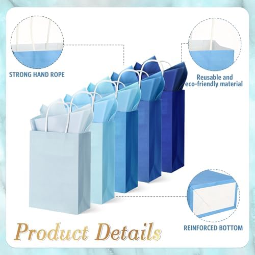 Kolldenn 50 Set Blue Gift Bags with Tissue Paper Thank You,Gradient Blue - Image 3