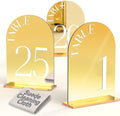 Mirror Arched Wedding Table Numbers 1-25 with Stands, 5"x7" Double-sided Letter, Acrylic Wedding Signs Centerpiece Decoration for Wedding Reception Party (Gold, Table Numbers 1-25) by Framokoko