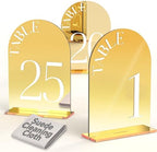 Mirror Arched Wedding Table Numbers 1-25 with Stands, 5"x7" Double-sided Letter, Acrylic Wedding Signs Centerpiece Decoration for Wedding Reception Party (Gold, Table Numbers 1-25) by Framokoko