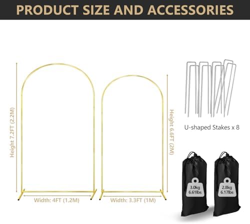 COLRASN Wedding Arch Backdrop Stand Set of 2 Gold Metal Balloon Arch Stand 7.2FT & 6.6FT Backdrop Frame for Birthday Party Wedding Ceremony Graduation Bridal Baby Shower Event Decor - Image 5