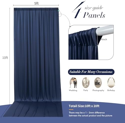 20 ft x 10 ft Wrinkle Free Navy Blue Backdrop Curtain for Parties,Polyester Photo Backdrop Drapes, Thick Background 4 Panels 5ft x 10ft for Baby Shower Wedding Birthday Party Backdrop Stand - Image 5