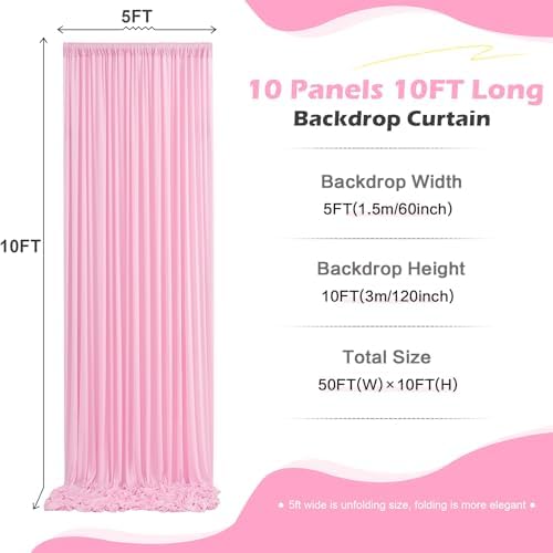 50ft x 10ft Wrinkle Free Pink Backdrop Curtain for Parties, 10 Panels 5×10ft Silky Polyester Light Pink Photo Backdrop Drapes Back Drop Cloth for Girl Party Birthday Gender Reveal Wedding Photography - Image 2