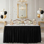 QueenDream 14ft Black Polyester Table Skirts for Rectangle and Round Teacher Desk Skirt Table Cloth Baby Shower Wedding Decor Birthday Party Graduation Gender Reveal Dessert Cake Decorations - Image 2