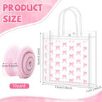 Kolldenn 48 Pcs Pink Bow Clear PVC Gift Bags with Handle Ribbon Reusable Pink Coquette Bowknot Goodies Treats Totes Bulk for Birthday Wedding Baby Shower Party Supplies, 5.9 x 6.3 x 2.8 Inch - Image 4
