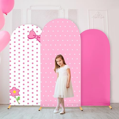 3Pcs Pink Arch Backdrop Cover Pink Stretchy Arch Backdrop Stand Cover Cartoon Cat Bow Spandex 4ft 5ft 6ft Background Covers Cute Spot Photos Prop Covers for Wedding Bridal Baby Shower Photo Decoration - Image 5