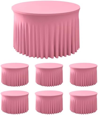Fitted Pink Spandex Table Skirts for Wedding Party,60 Inch Round,6 Pack by HolidayIdeas