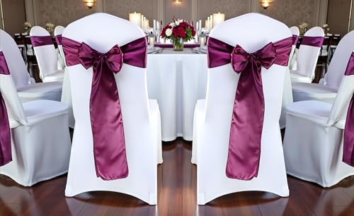 MDS® Pack of 125 Satin Chair Sashes for Wedding & Events – Eggplant - Image 2