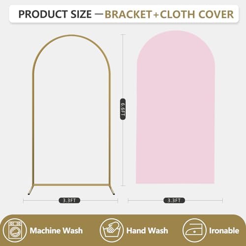 Arch Backdrop Stand and Cover Set, Metal Balloon Arch Backdrop 6.6ft, Gold Arched Stand Frame for Wedding, Parties,Birthday, Backdrop Decorations (Pale Pink,6.6ft) - Image 2