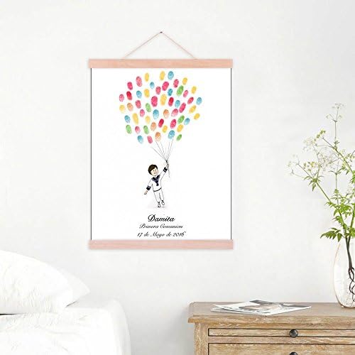 Customized Baby Shower Guest Book Alternative Little Boy and Balloons Painting Primera Communion Gifts DIY Fingerprint Signing Book with Wooden Hanger Ready to Hang-80x120cm - Image 4