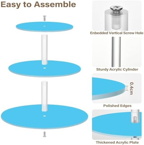 J JOYSAY Blue Light Pattern Acrylic Cupcake Stand 3 Tier Dessert Table Display Set Clear Cake Stands for Wedding Baby Shower Party Decorations Easy Assembly Pastry Tower - Image 2