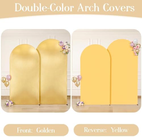 7.2FT 6FT Arch Backdrop Cover for Party, Set of 2 Stretchy Spandex Fitted Arch Stand Cover for Baby Shower, Birthday Wedding Decor, Chiara Backdrop Cover with Double-Sided Design(Gold, Yellow) - Image 5
