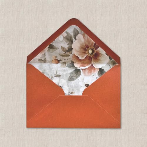 50PCS A7 Burnt Orange Envelopes, 5.3×7.6'' Floral Liner Envelopes - Image 5