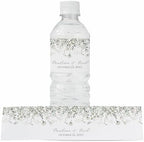 Personalized Water Bottle Labels with Choice of 30 Flower Styles - Choose Font and Pre-Made Phrases or Design Custom Text - LABELS ONLY (008 White Wildflowers, 2 inch (8.5x2")) by ThePaperedWedding