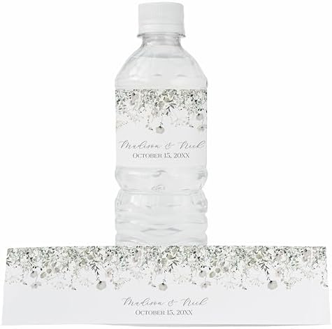 Personalized Water Bottle Labels with Choice of 30 Flower Styles - Choose Font and Pre-Made Phrases or Design Custom Text - LABELS ONLY (008 White Wildflowers, 2 inch (8.5x2")) by ThePaperedWedding
