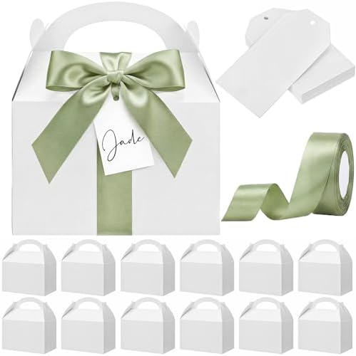 Maitys 24 Set Large Gable Boxes with Handle, Ribbon, Tag, White,Sage Green by Maitys