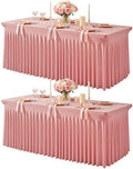 2 Packs Dusty Rose Spandex Tableclothes for 8 Foot Rectangle Tables, Wrinkle Free 8ft Fitted Table Cover Stretch Table Cloth Desk Skirt for Weddings Baby Shower Birthday Party Banquet Decorations by PartyTalk