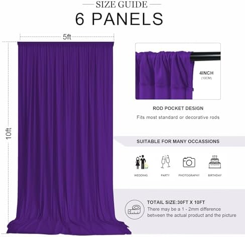 30ft x 10ft Purple Backdrop Curtains for Parties, 6 Panels 5ft x 10ft Wrinkle-Free Drapes for Lavender Wedding Backdrop Bridal Shower Engagement Birthday Galaxy Theme Party Halloween - Image 2