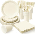Vyntra 350 Pcs Ivory Cream Paper Plates and Napkins Party Supplies by PartyTablewareSupplies