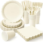 Vyntra 350 Pcs Ivory Cream Paper Plates and Napkins Party Supplies by PartyTablewareSupplies